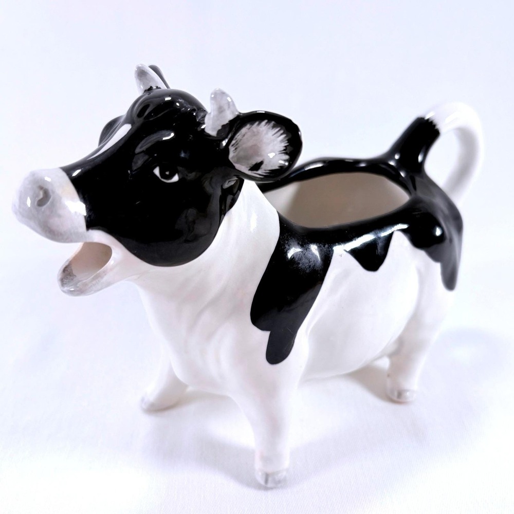 Vintage Otagiri Cow Creamer Black White Ceramic Farmhouse Pitcher Japan